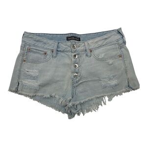 Abercrombie & Fitch Exposed Button Fly Light Denim Jean Shorts Distressed Sz 28